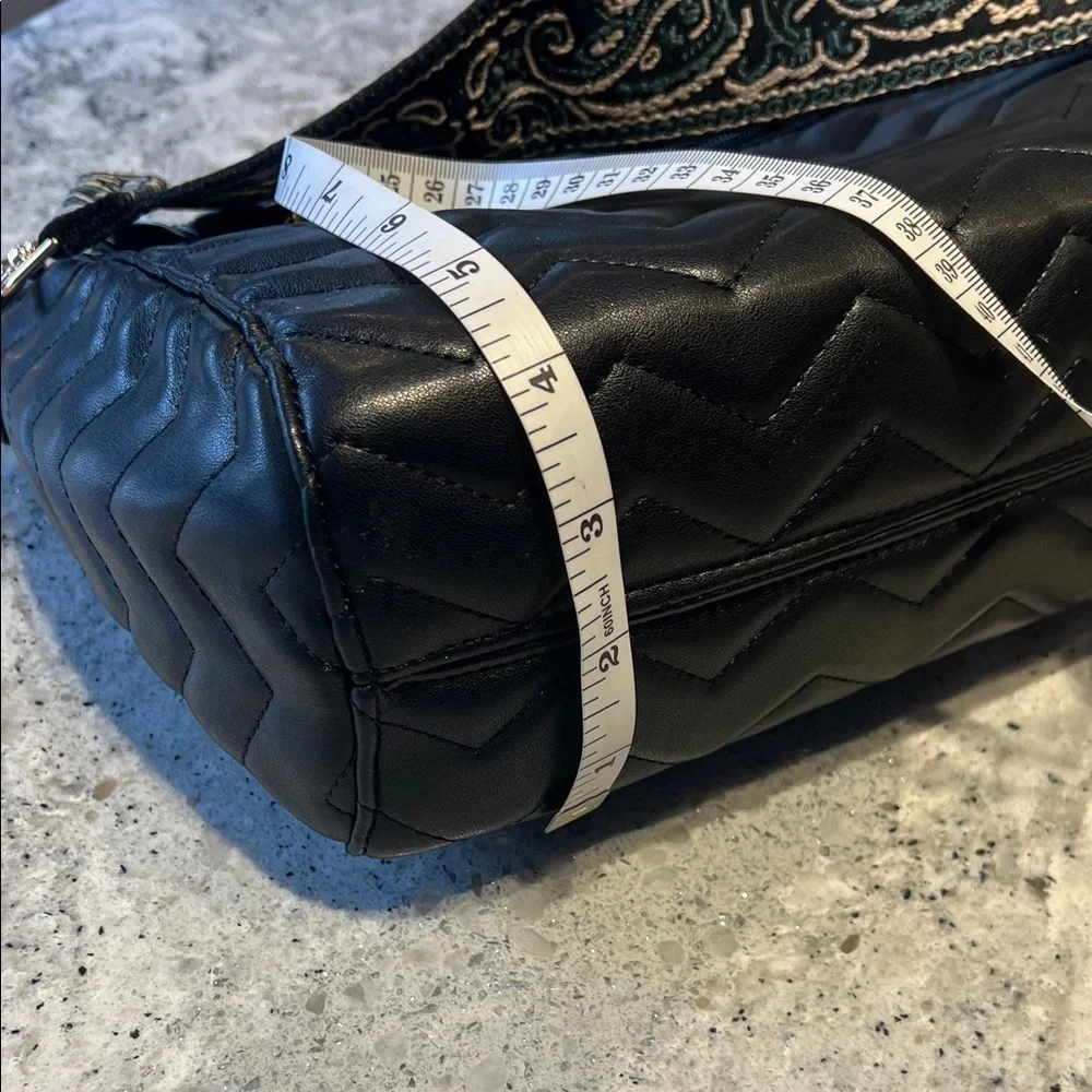 Black Quilted Chevron Crossbody Bag with Guitar style strap 9” X 11” X 4”